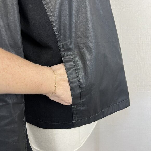 EILEEN FISHER Jacket XL Womens Black Faux Leather Moto Zip Front Casual Pockets - Picture 7 of 9